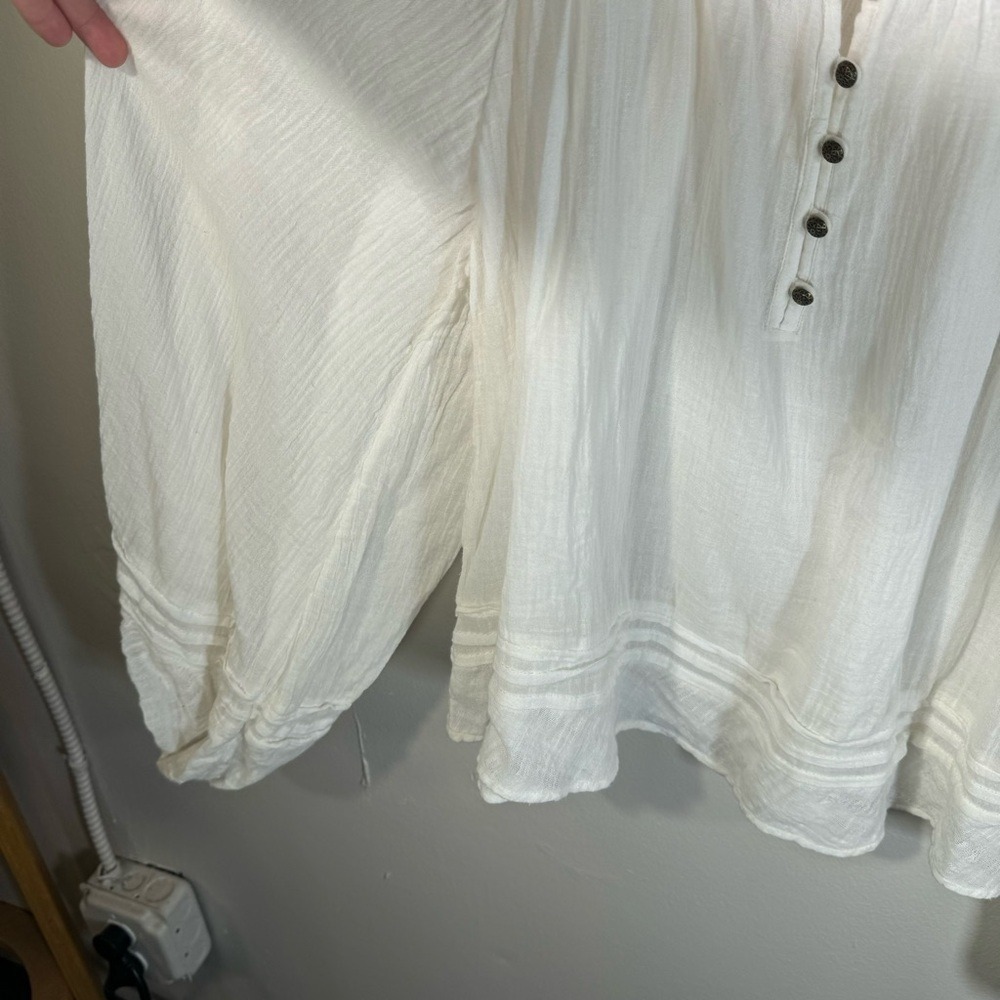 anthropologie cream gauze balloon longsleeve blouse boho slubbed cotton small - Picture 6 of 13